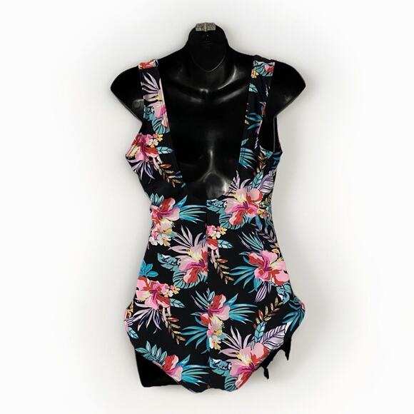 Byron Blue Women's One Piece Swimsuit Blue Floral Patterned Swimming Size 12 - Picture 2 of 7